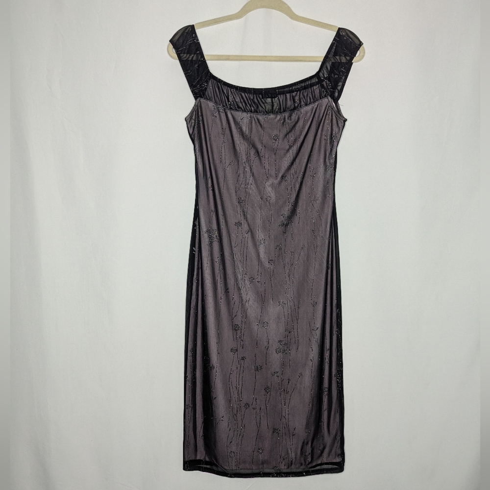 Ecru Studio Womens Black Sheer Babydoll Floral Prom Sheath Dress M